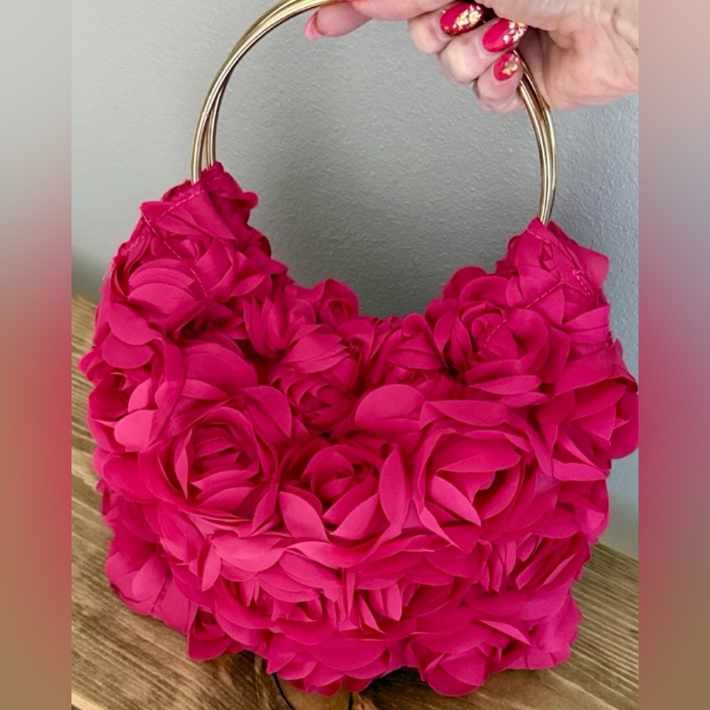 💖🌺NWOT Beautiful Fine Boutique Berry/Fuchsia/Pink Floral Handbag and/or Clutch - Picture 11 of 11